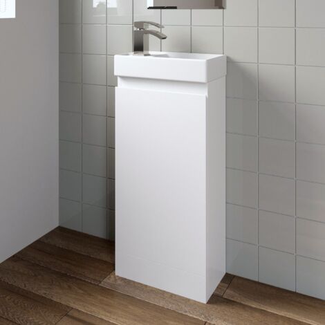White Vanity Unit with Basin Sink Bathroom Furniture 400mm Slimline Freestanding Gloss