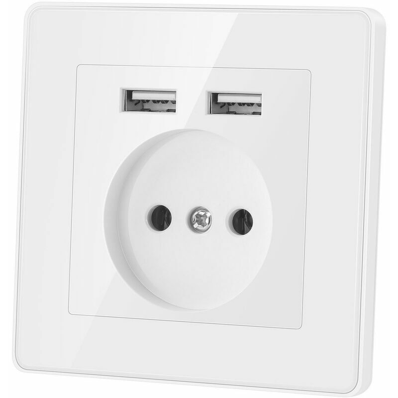 Soleil - White wall socket with two usb sockets without a switch socket panel