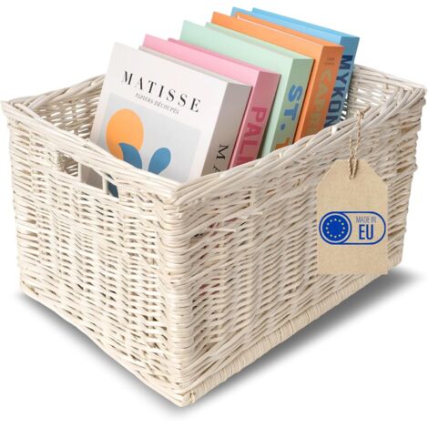 White Wicker Storage Basket - 40 x 30 x 24 cm