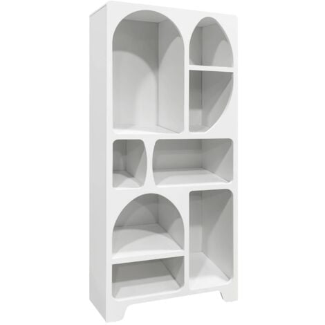 SWEEEK White wood-effect organic bookshelf with 8 compartments, Thessa, White, 80x35x180 cm