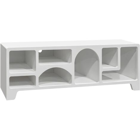 White wood effect organic tv stand 160cm with 7 storage niches L160cm