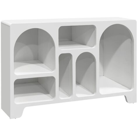 White wood effect several niches 6 compartment organic sideboard, low buffet, Thessa, 120cm