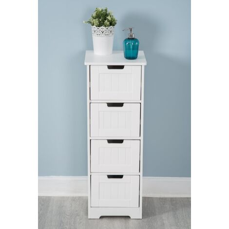 White Wooden 4 Drawer Bathroom Storage Cupboard Cabinet Free
