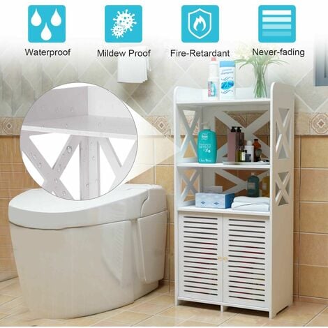 White Wooden Bathroom Shelf Cabinet Cupboard Bedroom Storage Unit Free Standing