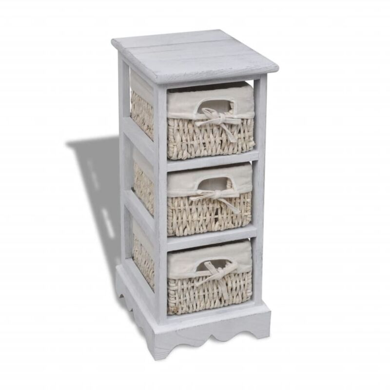 Wooden Storage Rack 3 Weaving Baskets White Vidaxl