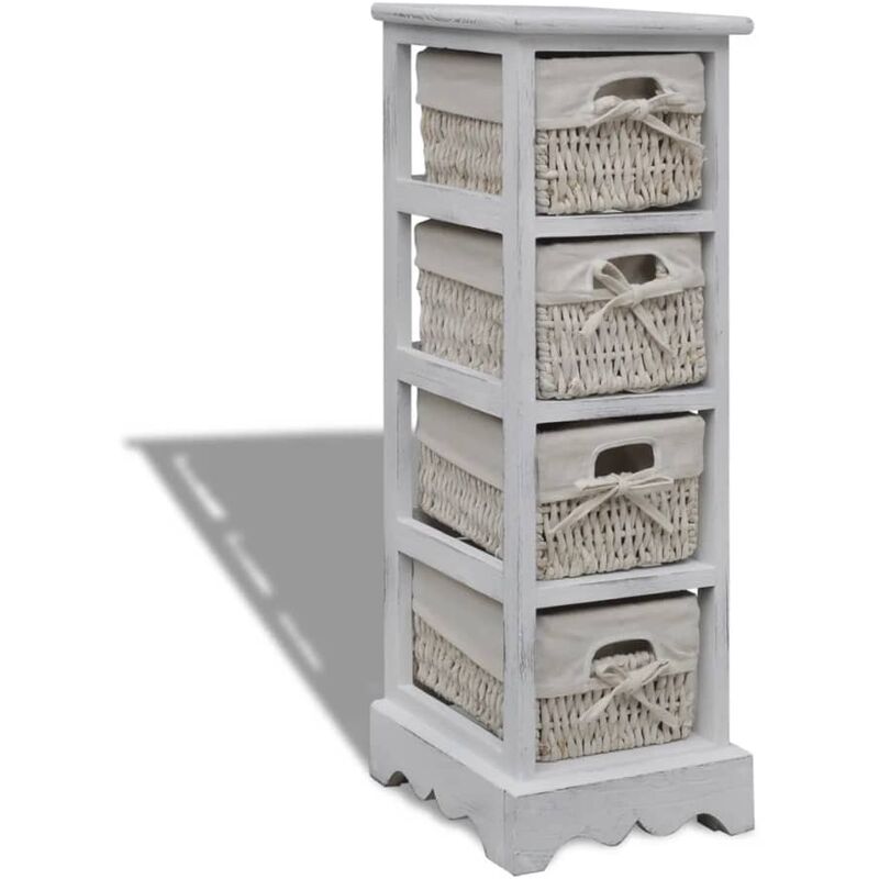 Wooden Storage Rack 4 Weaving Baskets White Vidaxl