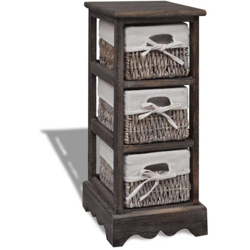 Wooden Storage Rack 3 Weaving Baskets Brown Vidaxl