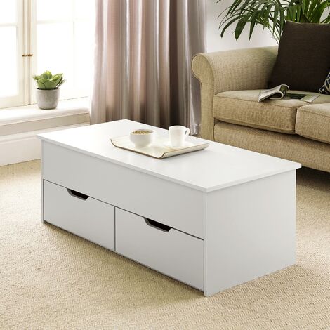 main image of "White Wooden Coffee Table With Lift Up Top and 2 Large Storage Drawers Bruges"