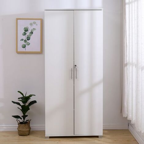 MMT FURNITURE DESIGNS LTD White wooden Filing cabinet with 4 shelves - 2 Door Lockable Filing Cabinet - Tall wood Office Storage Cupboard Organiser - Strong and Sturdy Shelving Unit 180cm(h) x 80cm(w) x 35cm(d)