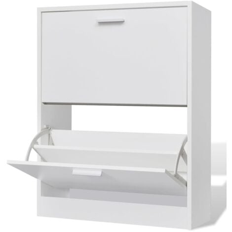 White Wooden Shoe Cabinet with 2 Compartments