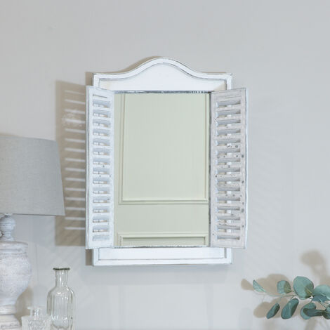 White Wooden Shutter Mirror - white