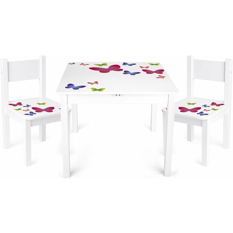 White wooden table and 2 chairs - Yeti - Butterflies