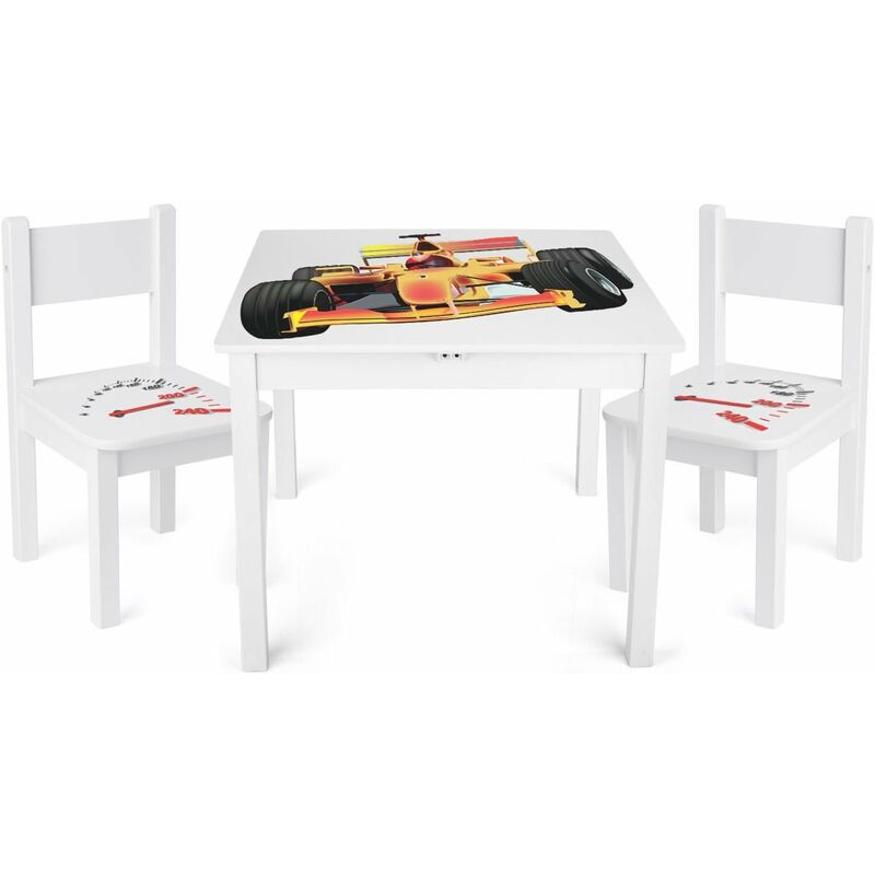 White wooden table and 2 chairs - Yeti - F1 Racing Car