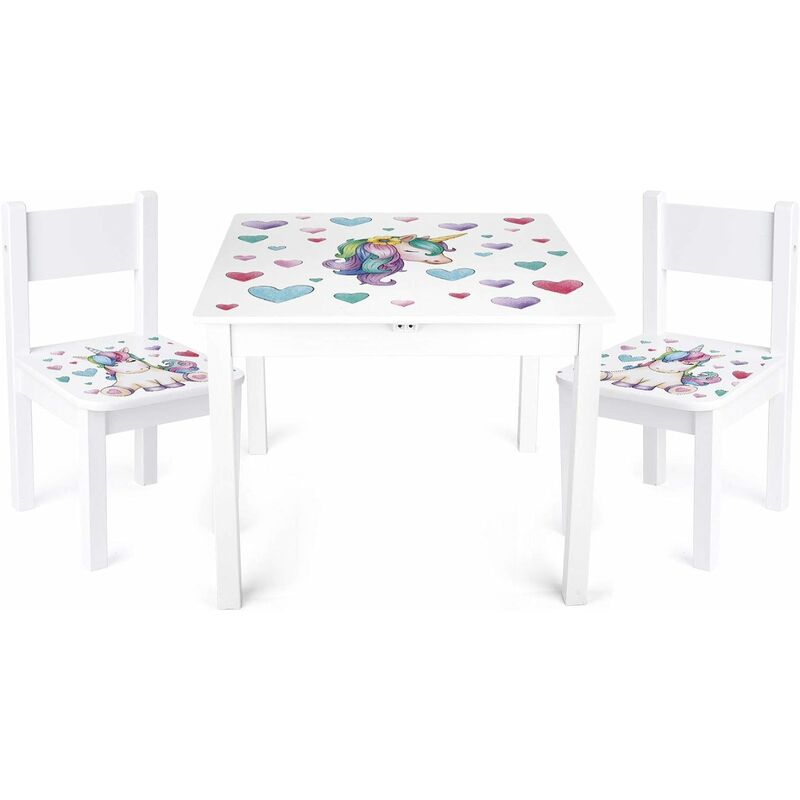 White wooden table and 2 chairs - Yeti - Unicorn