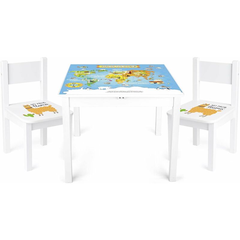 White wooden table and 2 chairs - Yeti -World Map