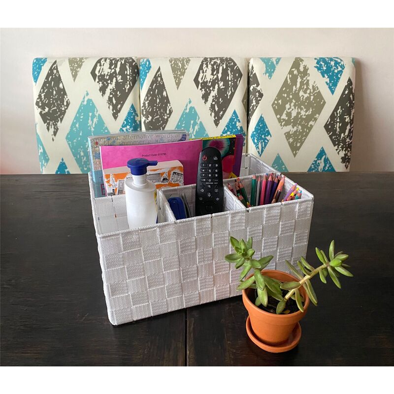 Woven Storage Box Basket Bin Container Tote Organiser Divider For Home Office[White,33.5 x 23 x 16.5 cm]