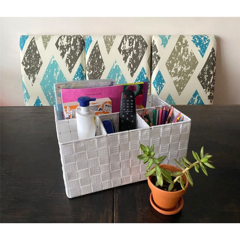 Woven Storage Box Basket Bin Container Tote Organiser Divider For Home Office[White,Set Of 2 (33.5 x 23 x 16.5 cm)]