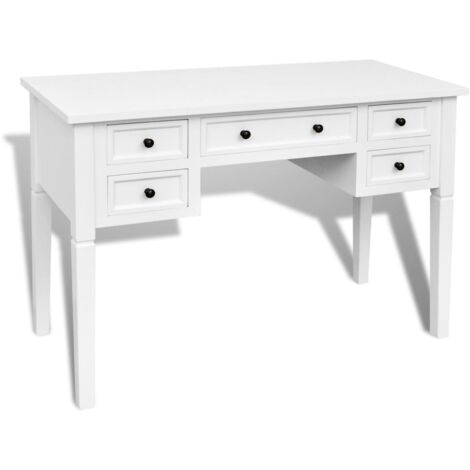 White Writing Desk with 5 Drawers vidaXL