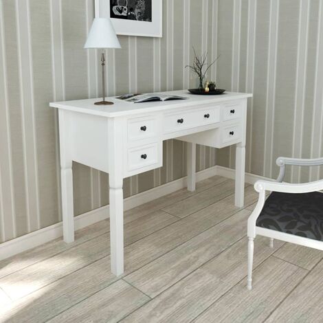 White Writing Desk with 5 Drawers - White