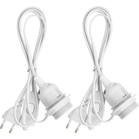 (White)2 Pieces E27 Bulb Holder, E27 Socket with Switch, E27 Pendant Light Holder, with Threaded Ring and 1.8m Power Cable and EU Plug, for Floor Lamps Chandeliers