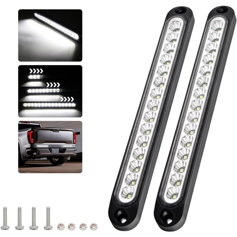 White)2pcs 15 led Brake Light Bar, 12-24V Waterproof Dynamic Daytime Running Light Rear Light Bar for Car, suv, rv, Truck, Trailer