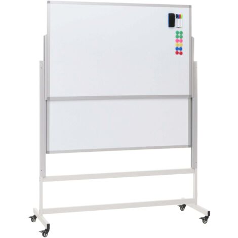 Whiteboard HHG-656, Magnettafel, zwei Tafeln beidseitig beschreibbar höhenverstellbar rollbar inkl. Zubehör 101x69cm
