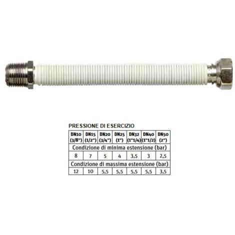 WHITESTENS Tubo flessibile per acqua 1" L. da 90 a 130 mm DN25 mm - Maschio fisso, femmina girevole 0512503