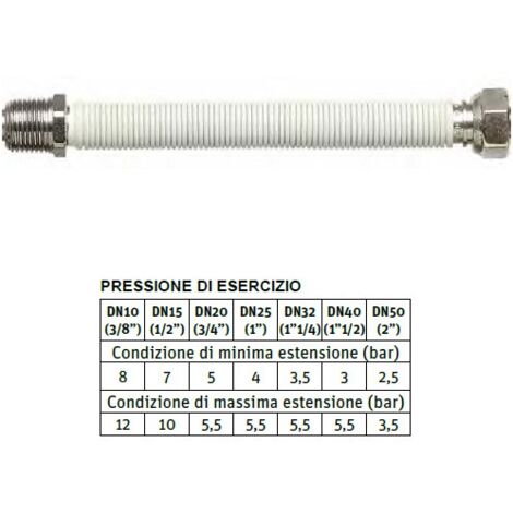 WHITESTENS tubo giunto flessibile per acqua 1" L. da 120 a 210 mm - DN tubo 25 mm - maschio fisso, femmina girevole 0512504