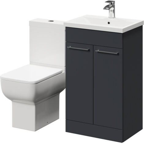 Wholesale Domestic Alessio Gloss Grey 500mm Vanity Unit and Toilet Suite including Open Back Toilet and Floor Standing Vanity Unit with 2 Doors and Polished Chrome Handles