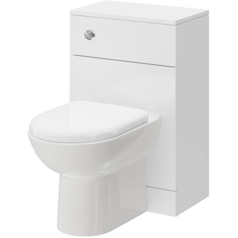Wholesale Domestic Alexander James Gloss White 500mm Toilet Unit and D Shaped Back To Wall Toilet Pan with Soft Close Toilet Seat