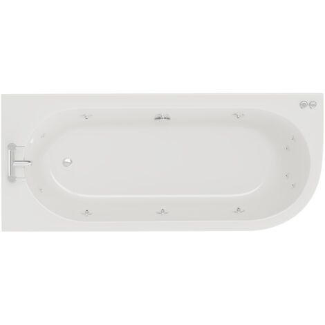 Wholesale Domestic Arc 1700mm x 750mm 12 Jet Chrome V-Tec Left Hand Curved Whirlpool Shower Bath with White Acrylic Front Bath Panel