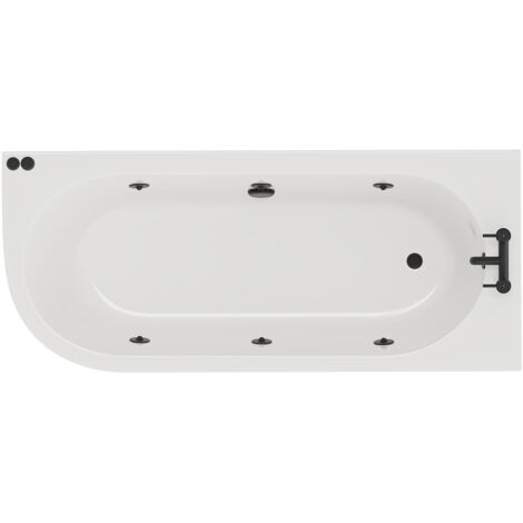 Wholesale Domestic Arc 1700mm x 750mm 6 Jet Matt Black V-Tec Right Hand Curved Whirlpool Shower Bath with White Acrylic Front Bath Panel