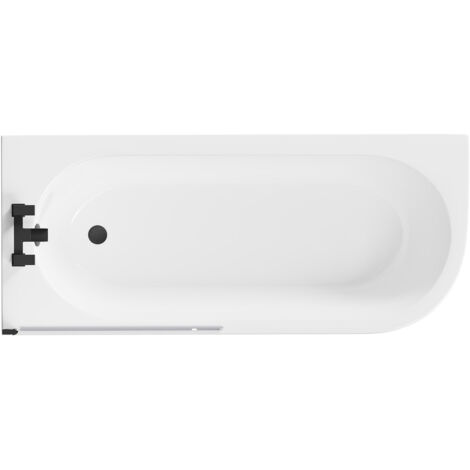 Wholesale Domestic Arc 1700mm x 750mm Left Hand Curved Shower Bath with Matt Black Bath Screen and White Acrylic Front Bath Panel