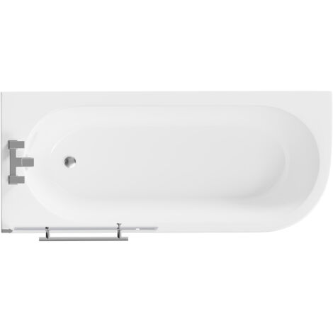 Wholesale Domestic Arc 1700mm x 750mm Left Hand Curved Shower Bath with Towel Rail Bath Screen and Front Bath Panel