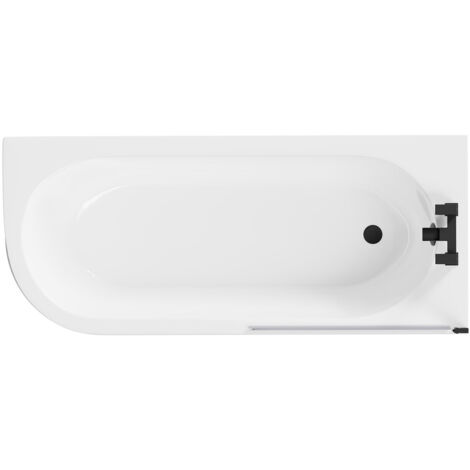 Wholesale Domestic Arc 1700mm x 750mm Right Hand Curved Shower Bath with Matt Black Bath Screen and White Acrylic Front Bath Panel