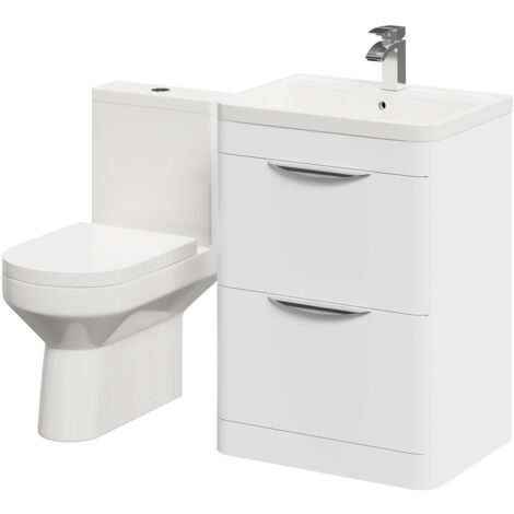 Wholesale Domestic Arendal Gloss White 600mm Floor Standing 2 Drawer Vanity Unit and Open Back Toilet Suite