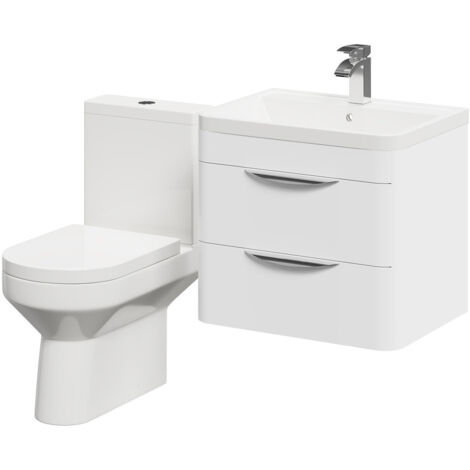 Wholesale Domestic Arendal Gloss White 600mm Wall Mounted 2 Drawer Vanity Unit and Open Back Toilet Suite