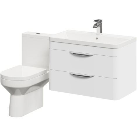 Wholesale Domestic Arendal Gloss White 800mm Wall Mounted 2 Drawer Vanity Unit and Open Back Toilet Suite