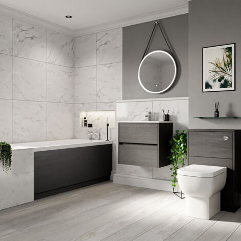 Wholesale Domestic Ashby 1500mm x 700mm Slim Edge Straight Single Ended Bathroom Suite including Graphite Grey Furniture Set with Minimalist Basin