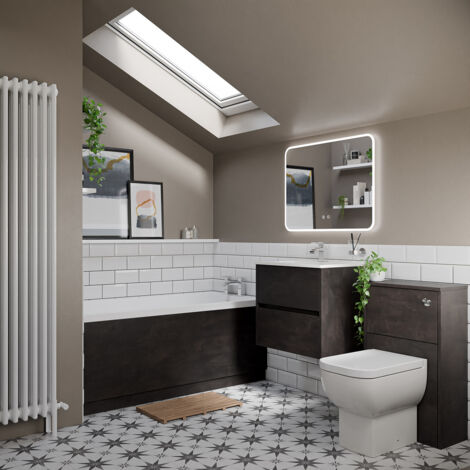 Wholesale Domestic Ashby 1500mm x 700mm Slim Edge Straight Single Ended Bathroom Suite including Metallic Slate Furniture Set with Minimalist Basin