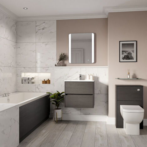 Wholesale Domestic Ashby 1700mm x 700mm Slim Edge Straight Double Ended Bathroom Suite including Graphite Grey Furniture Set with Minimalist Basin