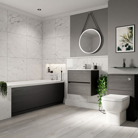 Wholesale Domestic Ashby 1700mm x 700mm Slim Edge Straight Single Ended Bathroom Suite including Graphite Grey Furniture Set with Minimalist Basin