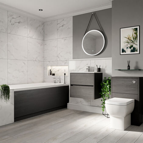 Wholesale Domestic Ashby 1700mm x 800mm Slim Edge Straight Single Ended Bathroom Suite including Graphite Grey Furniture Set with Minimalist Basin