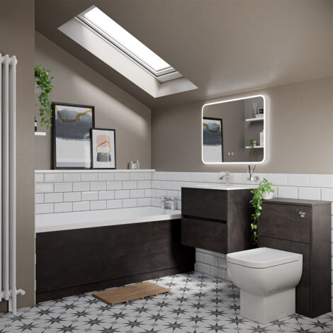 Wholesale Domestic Ashby 1700mm x 800mm Slim Edge Straight Single Ended Bathroom Suite including Metallic Slate Furniture Set with Minimalist Basin