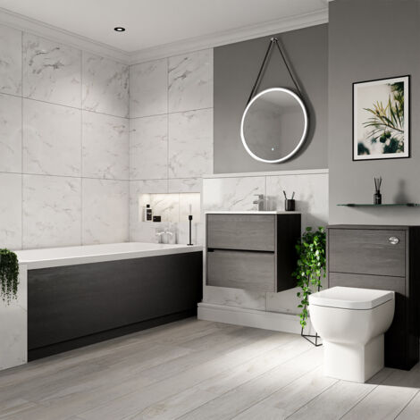 Wholesale Domestic Ashby 1800mm x 800mm Slim Edge Straight Single Ended Bathroom Suite including Graphite Grey Furniture Set with Minimalist Basin