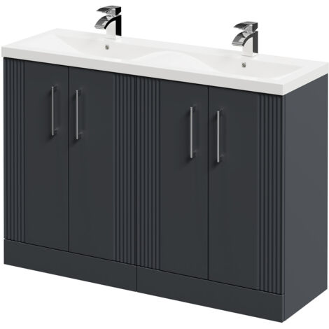 Wholesale Domestic Avant Satin Anthracite 1200mm Floor Standing Vanity Unit with Ceramic Double Basin and 4 Doors with Polished Chrome Handles