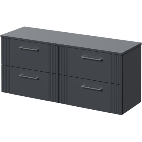 Wholesale Domestic Avant Satin Anthracite 1200mm Wall Mounted Vanity Unit for Countertop Basins and 4 Drawers with Polished Chrome Handles