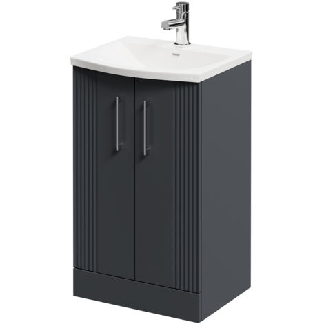 Wholesale Domestic Avant Satin Anthracite 500mm Floor Standing Vanity Unit with 1 Tap Hole Curved Basin and 2 Doors with Polished Chrome Handles