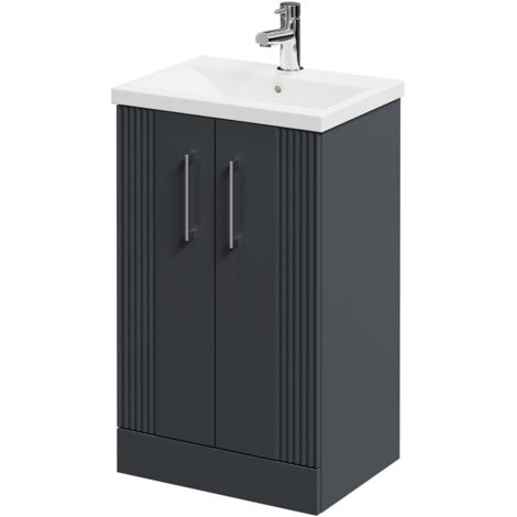 Wholesale Domestic Avant Satin Anthracite 500mm Floor Standing Vanity Unit with 1 Tap Hole Mid Edge Basin and 2 Doors with Polished Chrome Handles