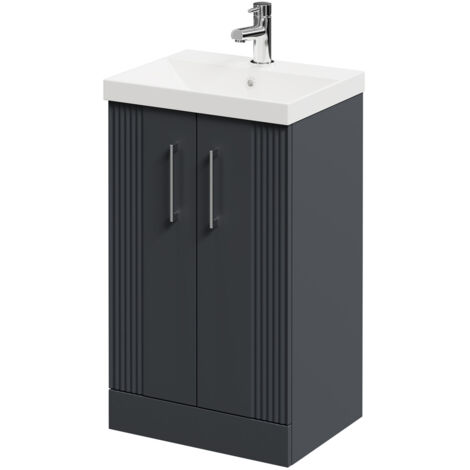 Wholesale Domestic Avant Satin Anthracite 500mm Floor Standing Vanity Unit with 1 Tap Hole Slim Edge Basin and 2 Doors with Polished Chrome Handles